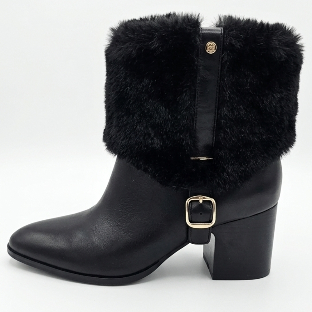 NWOT Vince Camuto Black Leather & Faux Fur Cuff Ankle Boots - Picture 8 of 8